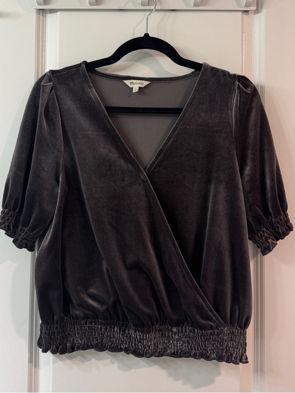 Madewell Charcoal Velvet Wrap Blouse